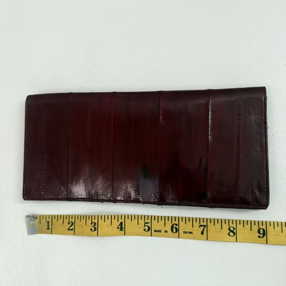 Genuine Eel Skin Eelskin Checkbook Cover Wallet Lined Card ID Holder Red - Picture 6 of 8